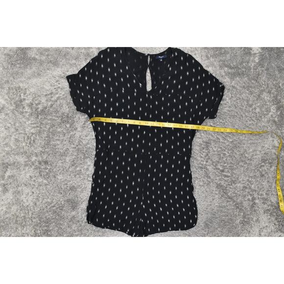 Madewell Black Geometric V Neck Viscose Jumpsuit Short M Short Sleeve Belted - Picture 2 of 7